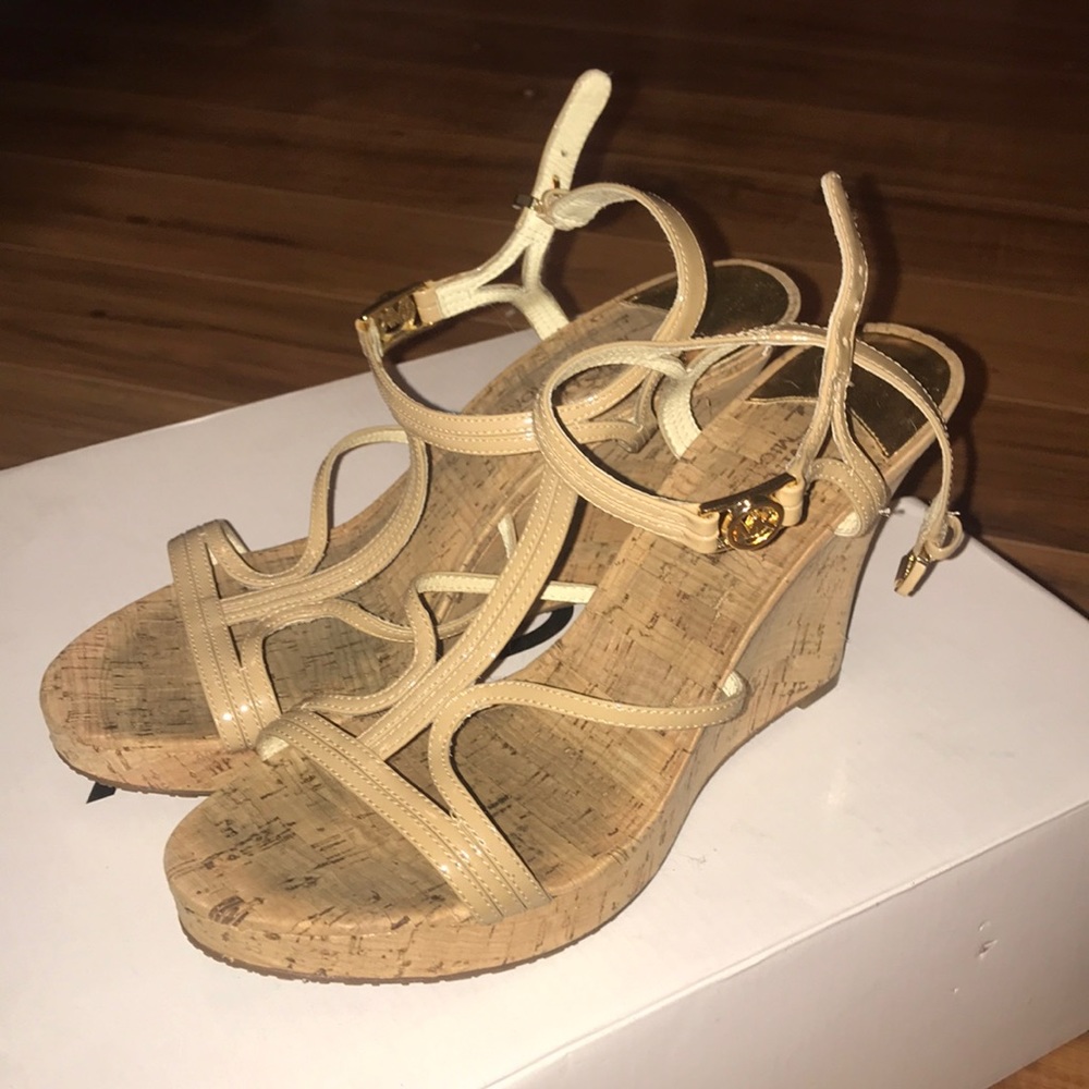 Michael Kors tan strappy wedges